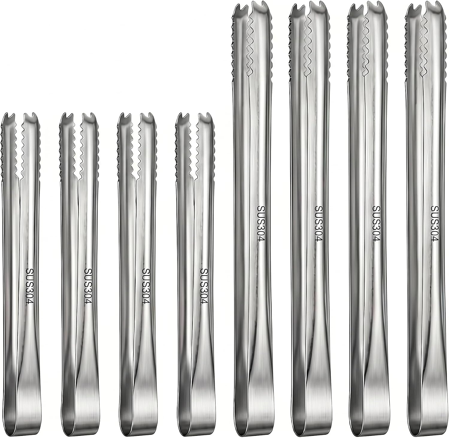 Small Serving Tongs Set of 8, Stainless Steel Tongs, 6 & 7 Inch
