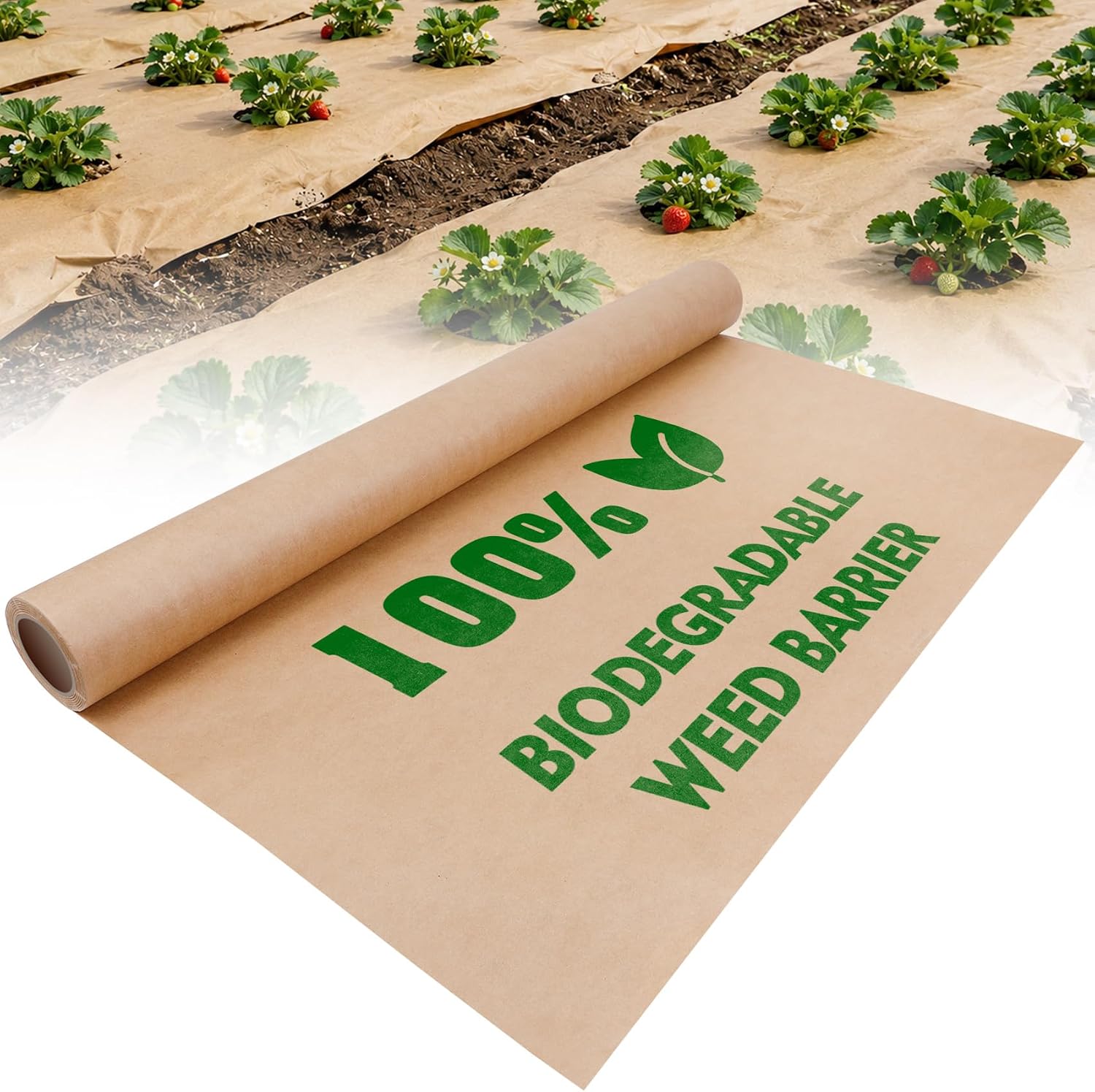 4 x 100Ft Biodegradable Weed Barrier, Paper Weed Barrier for Outdoor Garden Lawn, Vegetable Growth,Balanced Airflow, Gentle Shading,Thicker and More Durable,Garden Paper Biodegradable Landscape