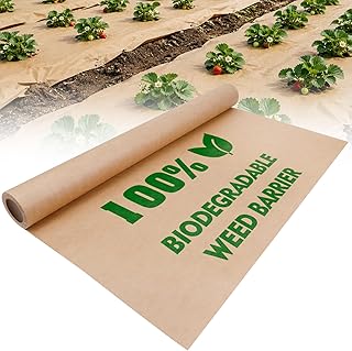 4 x 100Ft Biodegradable Weed Barrier, Paper Weed Barrier for Outdoor Garden Lawn, Vegetable Growth,Balanced Airflow, Gentle Shading,Thicker and More Durable,Garden Paper Biodegradable Landscape