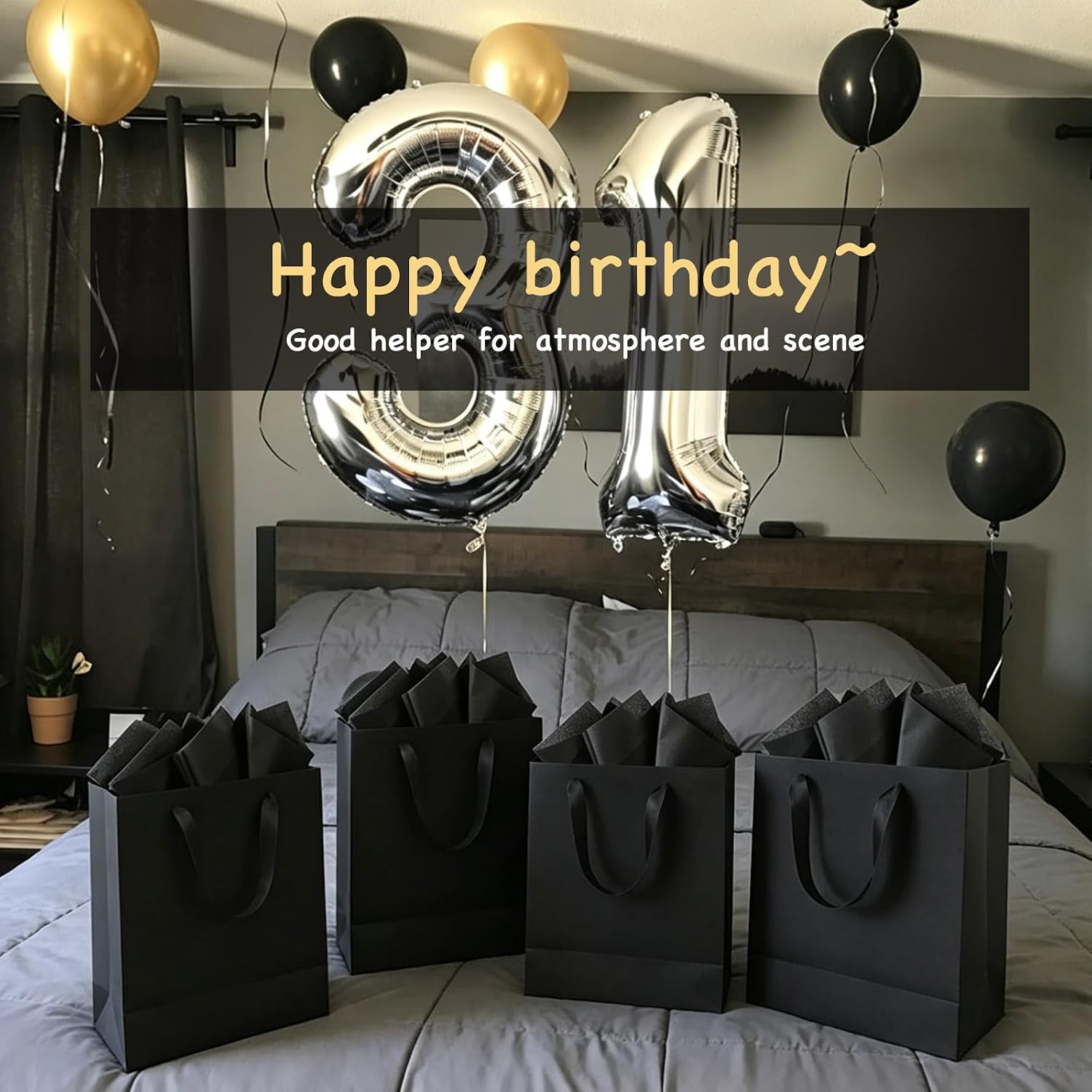 Flasunire Black Gift Bags with Handles & Tissue Paper - 8x5x10 Inch 4 Pack Medium Paper Gift Bags for Men Women, Mother's Day, Father's Day, Birthdays, Weddings, Baby Showers (Black - 4Pcs) image 3