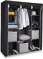 Vista 147 de 67" Portable Wardrobe Closet, Wardrobe Closet for Hanging Clothes with 2 Hanging Rods, 12 Clothes Storage Organizer Shelves, Non-Woven Fabric Grey