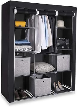 Portable Closet Wardrobe Storage Closet, 67" Portable Closet Organizer Wardrobe Storage Organizer with 10 Shelves Quick and Easy to Assemble Extra Space Black for Bedroom,Entrance,Living Room