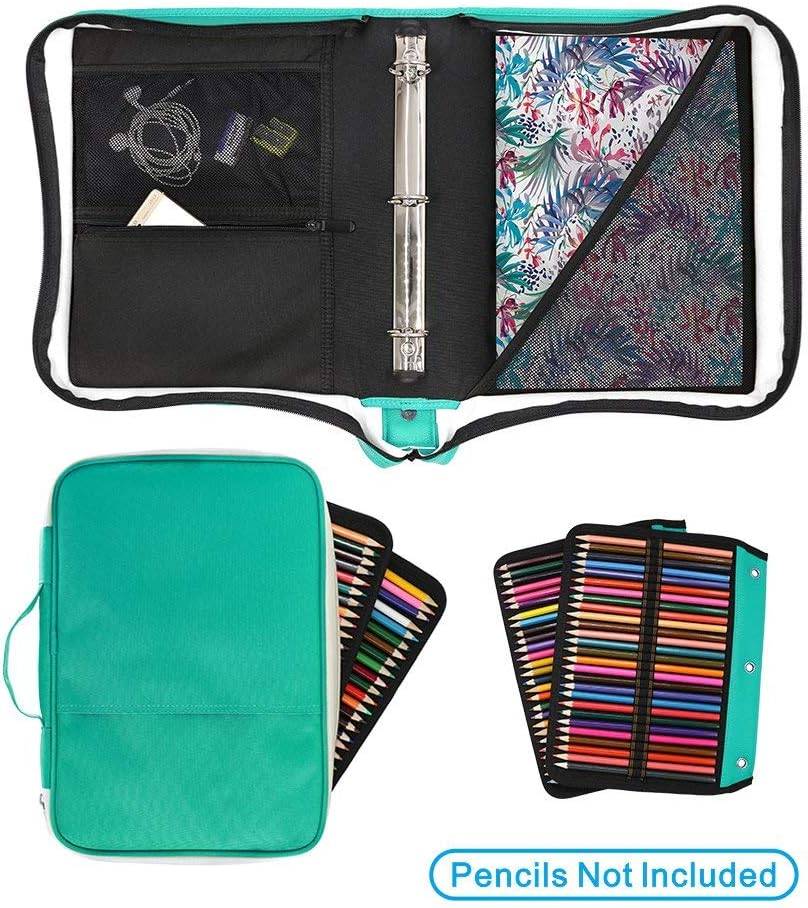 YOUSHARES 200 + 16 Slots Pencil Case & Extra Pencil Layer Holder - Bundle for Prismacolor Watercolor Pencils, Crayola Colored Pencils, Marco Pens and Cosmetic Brush (216 slots Green)