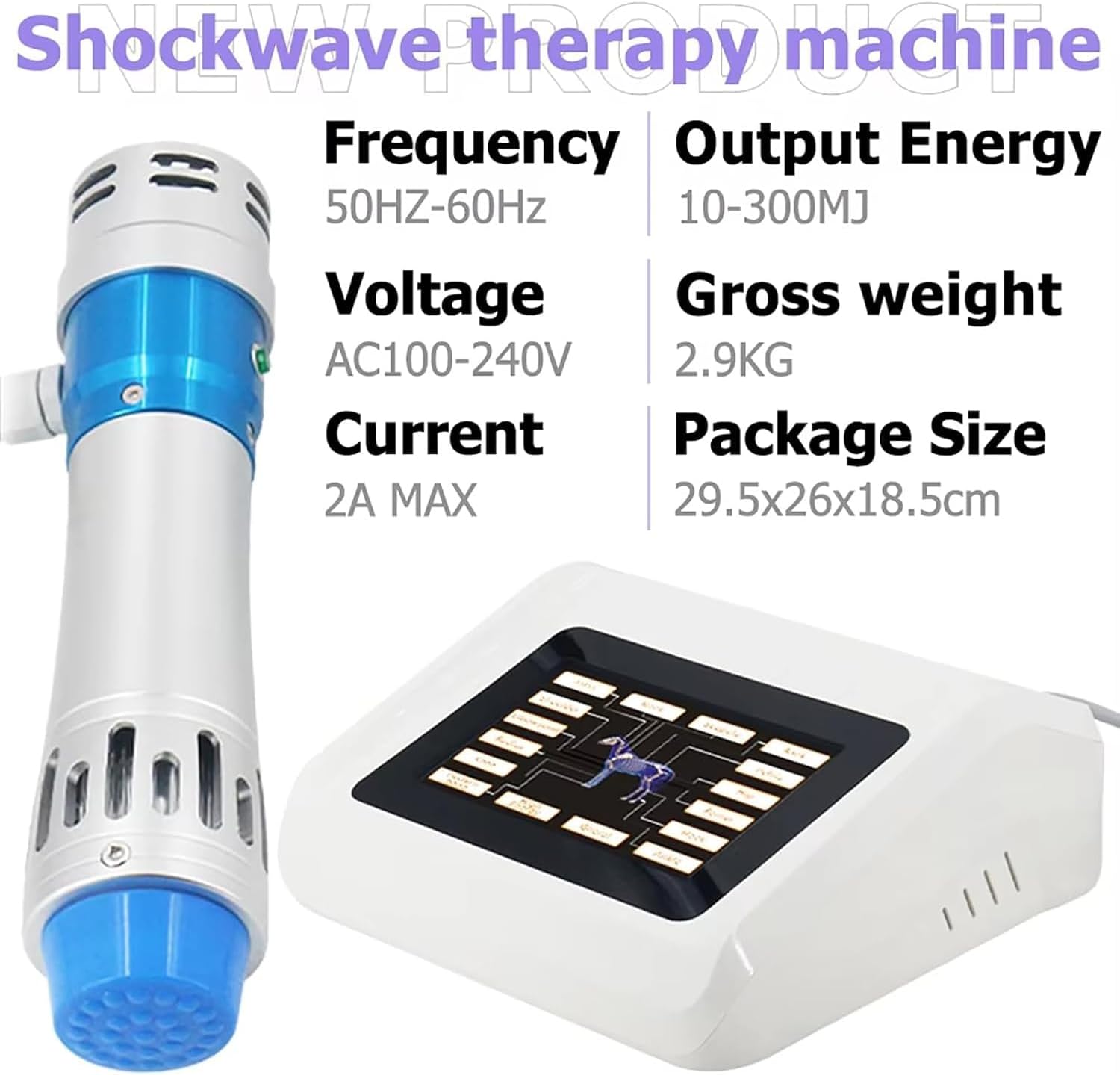 Shockwave Therapy Machine for Horse Pain Relief, with 7 Massage Heads, HD Touch Screen, 1-18Hz Frequency, 10-300MJ Energy, for Joint, Muscle Pain Relief