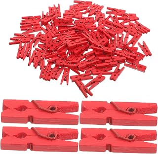 TOBBOMEY 100piezas Mini Pinzas De Madera Clips De Colores Resistentes para Fotos Manualidades Decoración Organizador De Cables Rojo Intenso