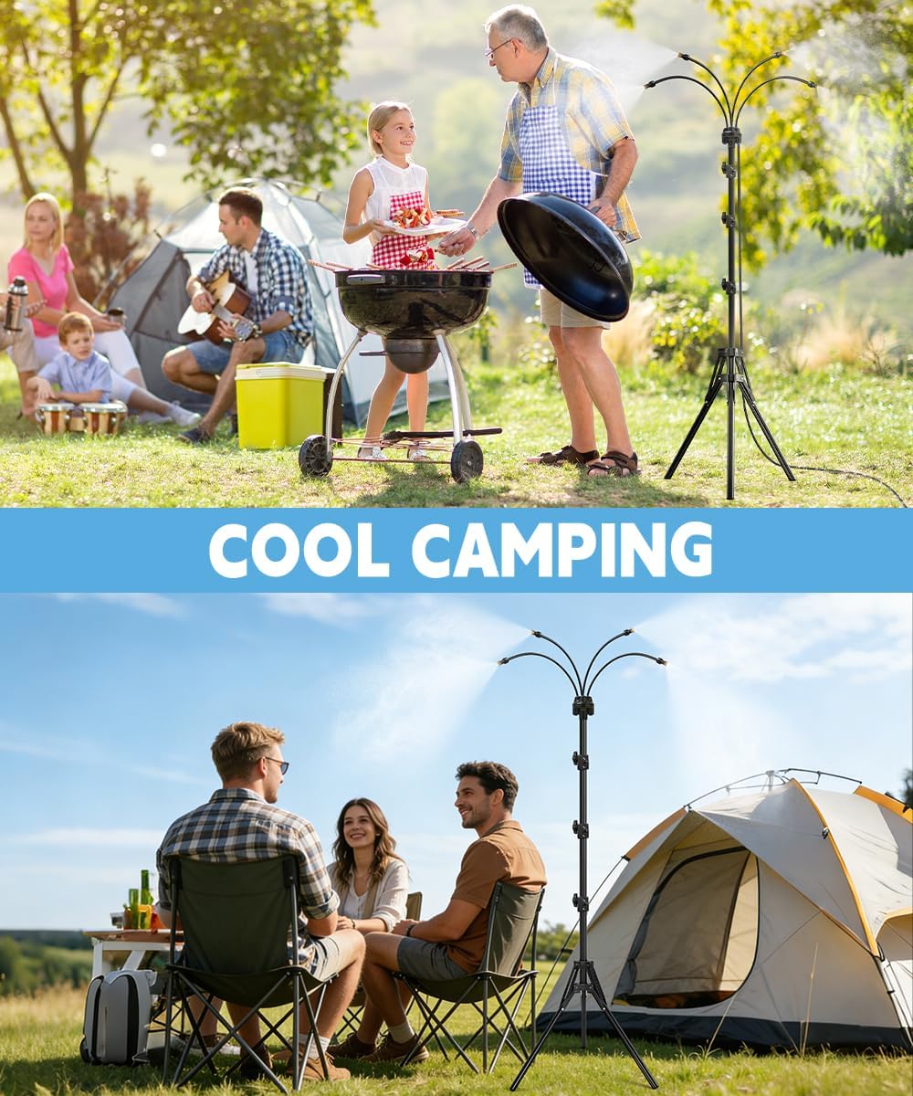 Standing Misters for Outside Patio - Adjustable Portable Outdoor Misting System for Cooling, Pets & Kids Play - Leak-Proof Adjustable Mist Stand for Backyard, Deck, Garden & Sunbathing