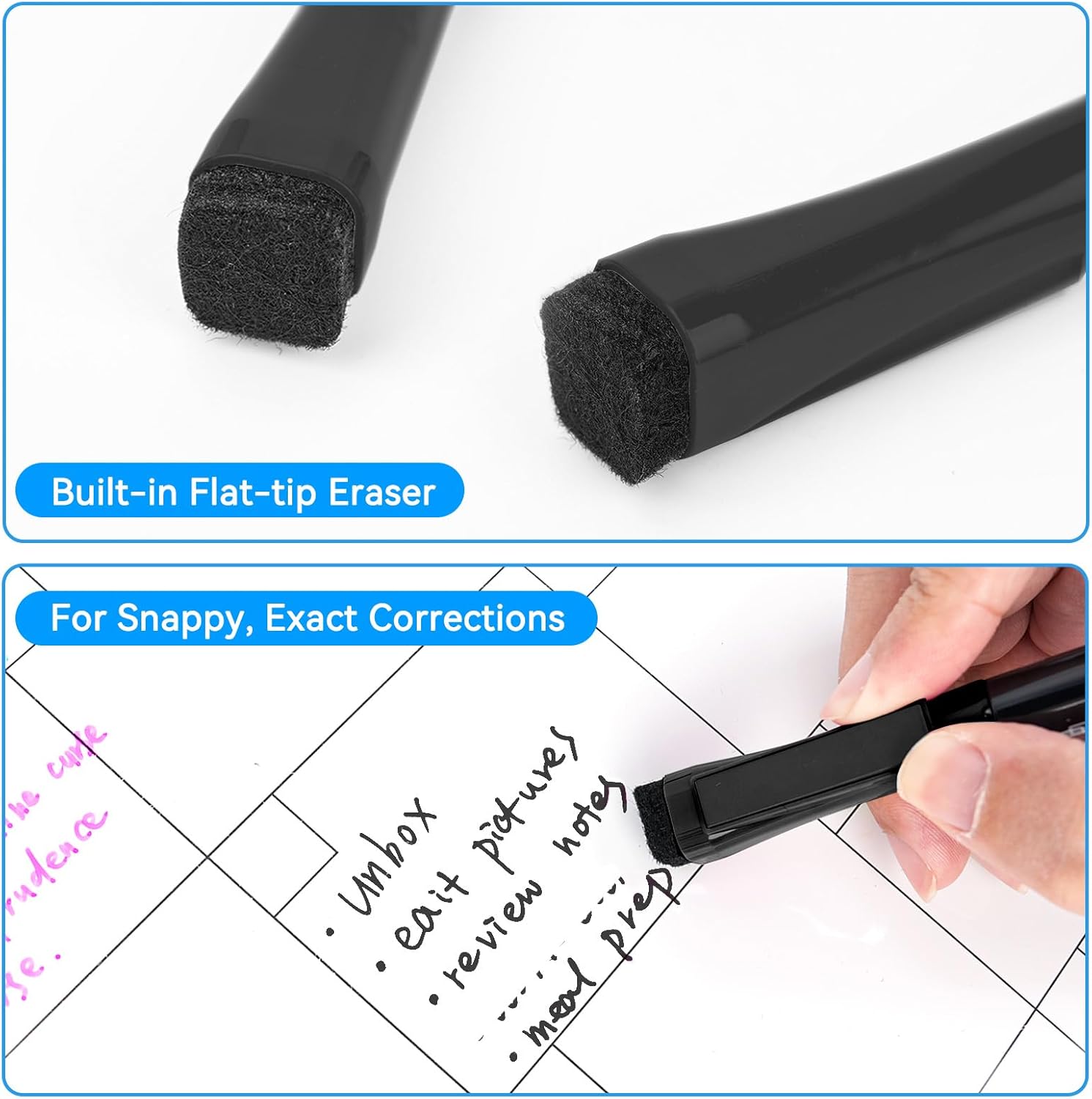 maxtek Dry Erase Markers Ultra Fine Tip Magnetic Black with Eraser, 0.7mm Extra Fine Point Thin Dry Erase Markers, 72 Count, Low Odor