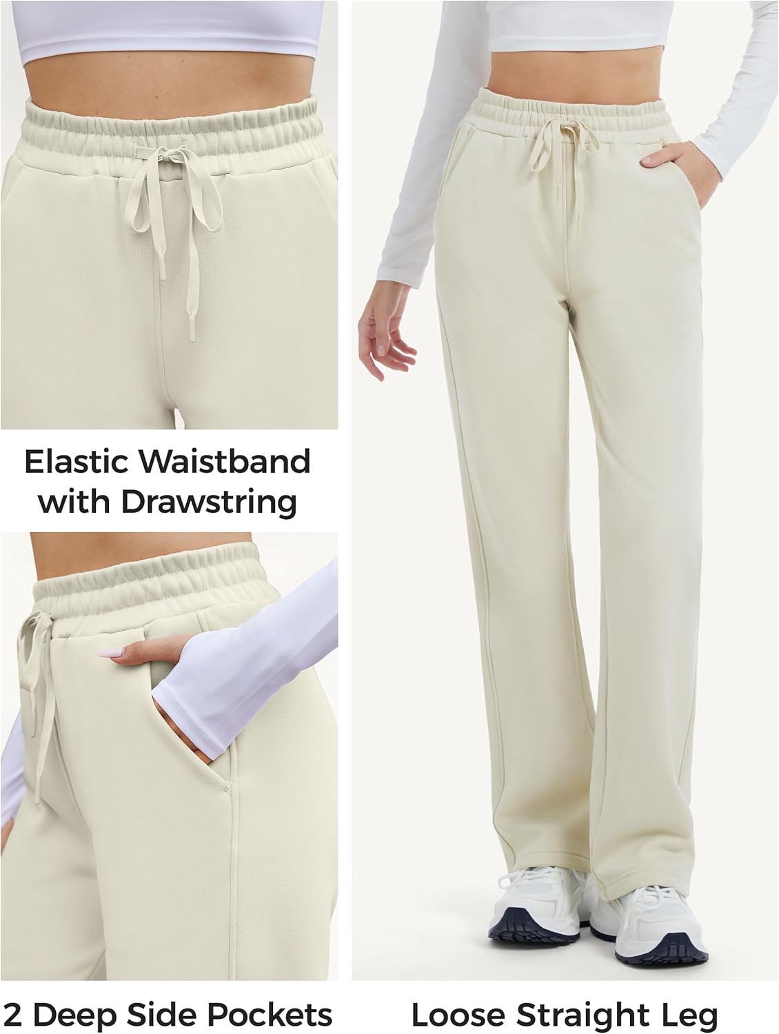 Tall Womens 32"/34"/36" Inseam Fleece Lined Sweatpants Straight Leg Thermal Casual Lounge Sweat Pants - Image 6