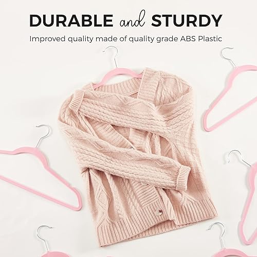 Miniatura 3 de HOUSE DAY Perchas de terciopelo de alta calidad, paquete de 50 perchas de fieltro flocado antideslizantes, perchas resistentes para ropa y perchas