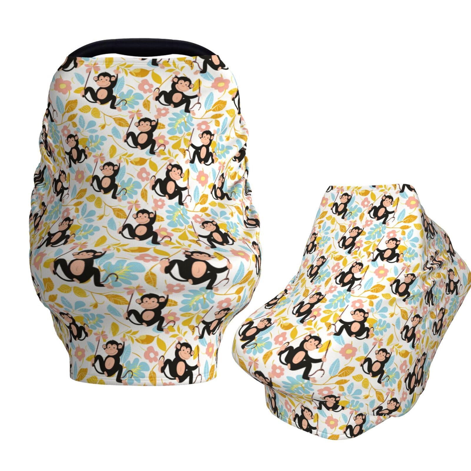 Muishi Cute Monkey Swinging Baby Car Seat Covers Carseat Canopy Soft Infant Stroller Cover Nursing Breastfeeding Covers for Girls Boys Newborn