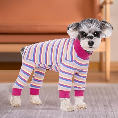 Miniatura 5 de Traje de Recuperación a Rayas para Perros, Mameluco Post-Cirugía para Cachorros Hembras y Machos, Pijama de Manga Larga Tipo Body para Perros y