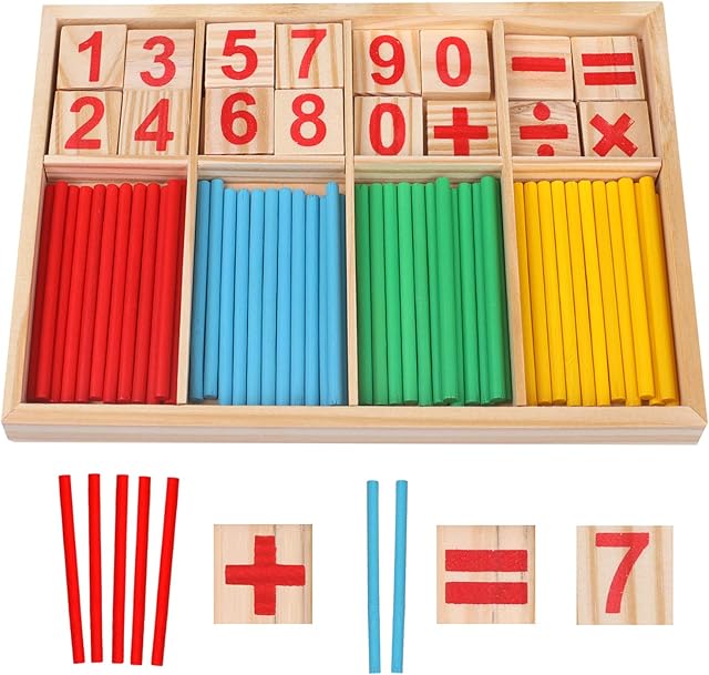 Camelize Wood Toy Counting Rods Mathematical Intelligence Sticks Wooden Number Cards Building Blocks gift for Kids Preschool Educational Toys(Colorful)