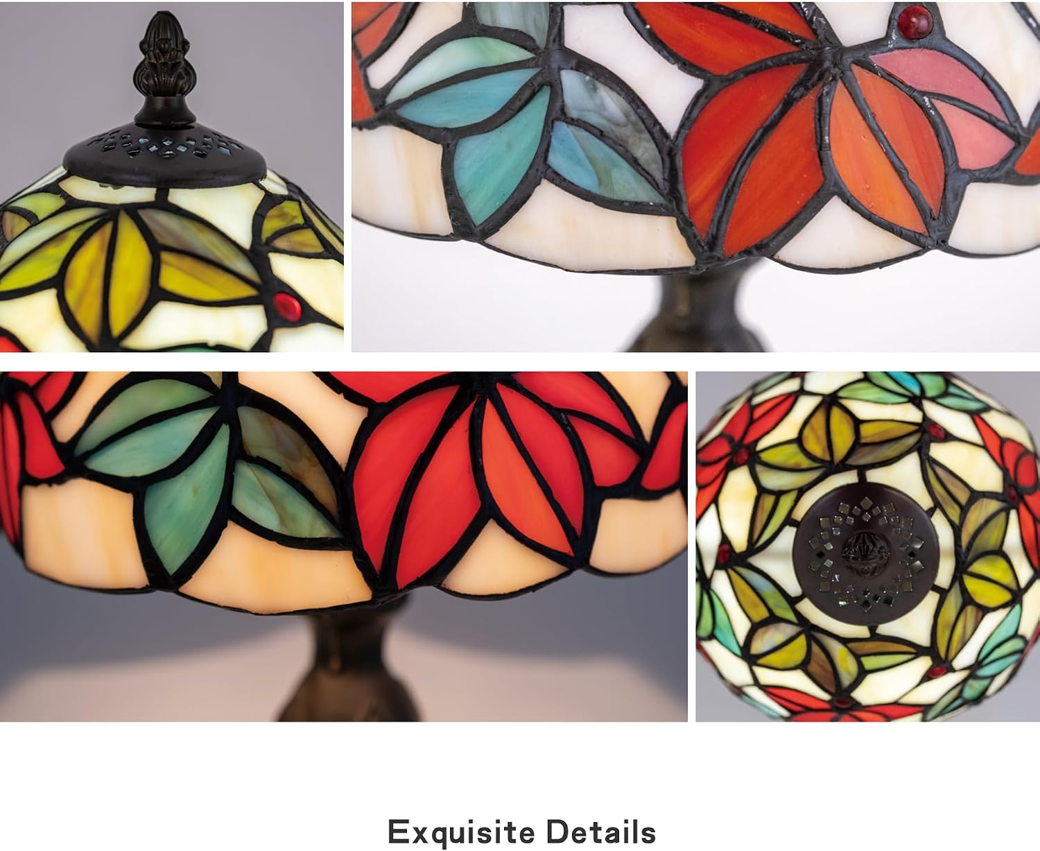Tiffany Stained Glass Bedside Table Lamp 8-inch Dia White Maple Leaf Floral Design Hand-Made Lampshade Nightstand Light for Bedroom Dorm Living Hallway Coffee Table Office Housewarming Gift