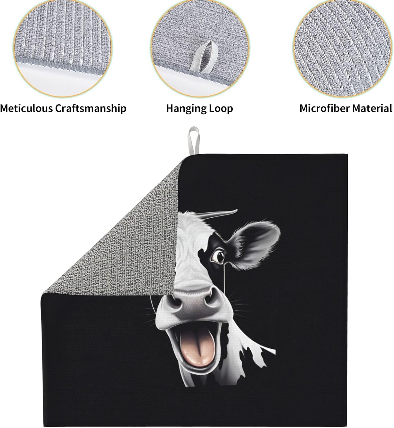 Black White Cute Cow Dish Drying Mat For Kitchen Counter Dry Mats Microfiber Dish Drainer Mat Protector Pad Absorbent Fast Drying Kitchen Must-Have 16x18 Inch