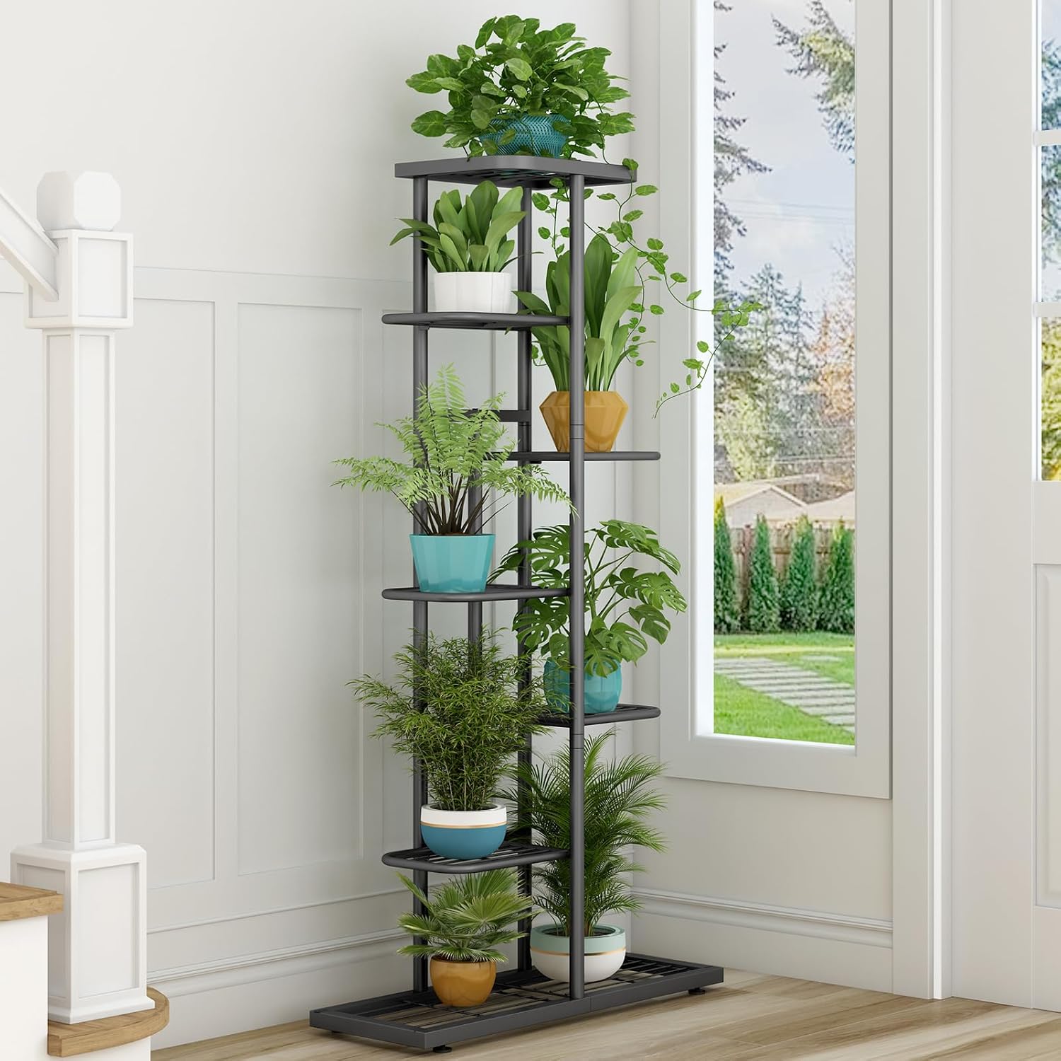 LINZINAR 7 Tier Plant Stand Indoor Outdoor Metal Flower Pot Display Shelf image 4
