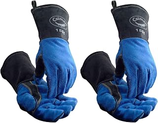Premium Split Cowhide MIG/Stick Welding Gloves,Fleece Lining,Kontour Design,Kevlar Stitching,Blue/Black,Large (1506)
