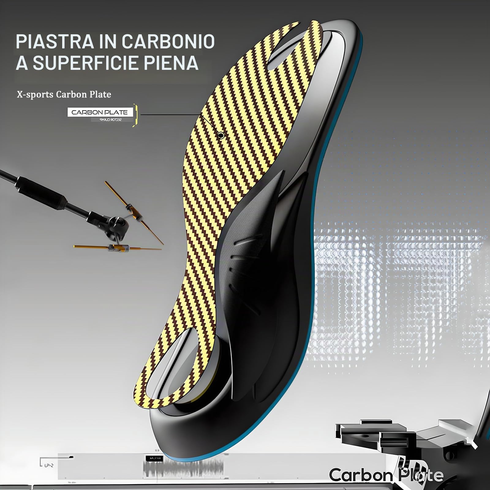 Solette Sportive in Fibra di Carbonio con Supporto Arco Plantare | per Calzature da Corsa/Basket/Calcio | Ammortizzazione Intensa & Stabilità Elevata | Ritorno Energetico | EU 45-46