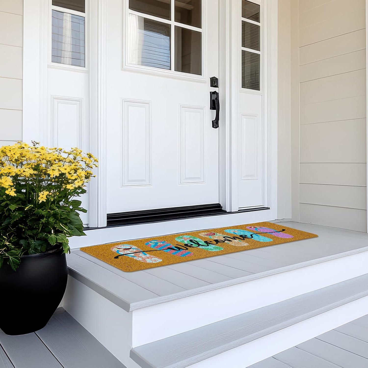 Long Doormat 48x 16 inch Front Door Mat Summer Flip Flops Doormat Door Mat Welcome Mat for Front Door Porch Entrance Decor