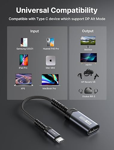 Miniatura 6 de JSAUX Adaptador USB C a DisplayPort 1.4 [8K @60Hz, 4K @144Hz 120Hz, 2K @240Hz] Dynamic HDR, 3D Thunderbolt4/3 a puerto de pantalla compatible con