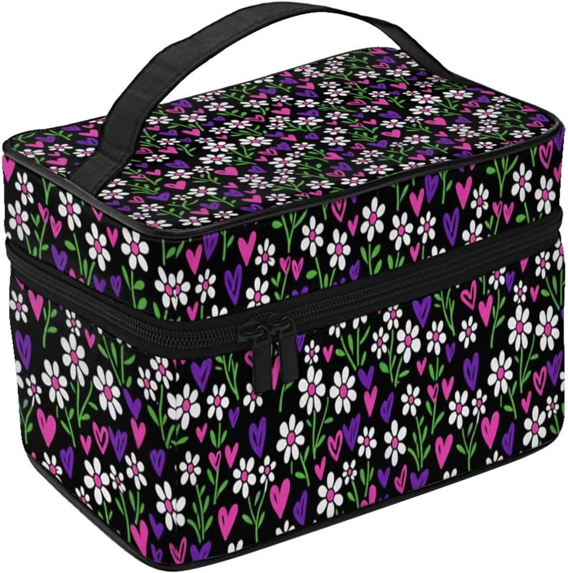 Floral Hearts Travel Toiletry Bag 9x6.7x6.3 Inch,Makeup Bag Cosmetic Organizer With Compartments Elastic Holders Portable Travel Kit For Women Men image 2