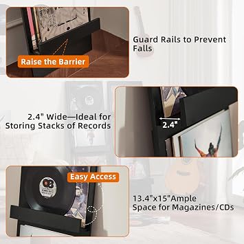 LELELINKY Wall Mount Vinyl Record Holder with 3 Tier Display Shelf, 47.5'' Tall Record Storage Magazine Holder, Book Shelf Holder Holds Up to 15 Vinyls Albums/CD for Living Room, Concert Hall, Black