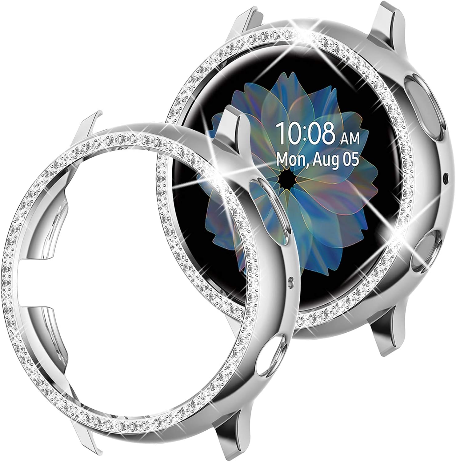 Goton Compatible Samsung Galaxy Watch Active 2 Case Bling 40mm 2019 Release, Women Girl Crystal Diamond Watch Bezel Bumper Protector Shiny Watch Face Case Cover for Samsung Active2 40mm (Silver, 40mm)