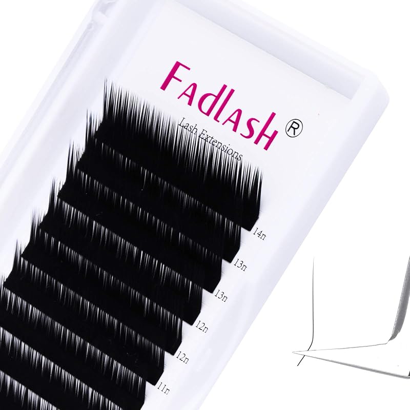 Extensões de cílios individuais FADLASH L Curl 0,10, mix de 8 a 14 mm, 12 fileiras