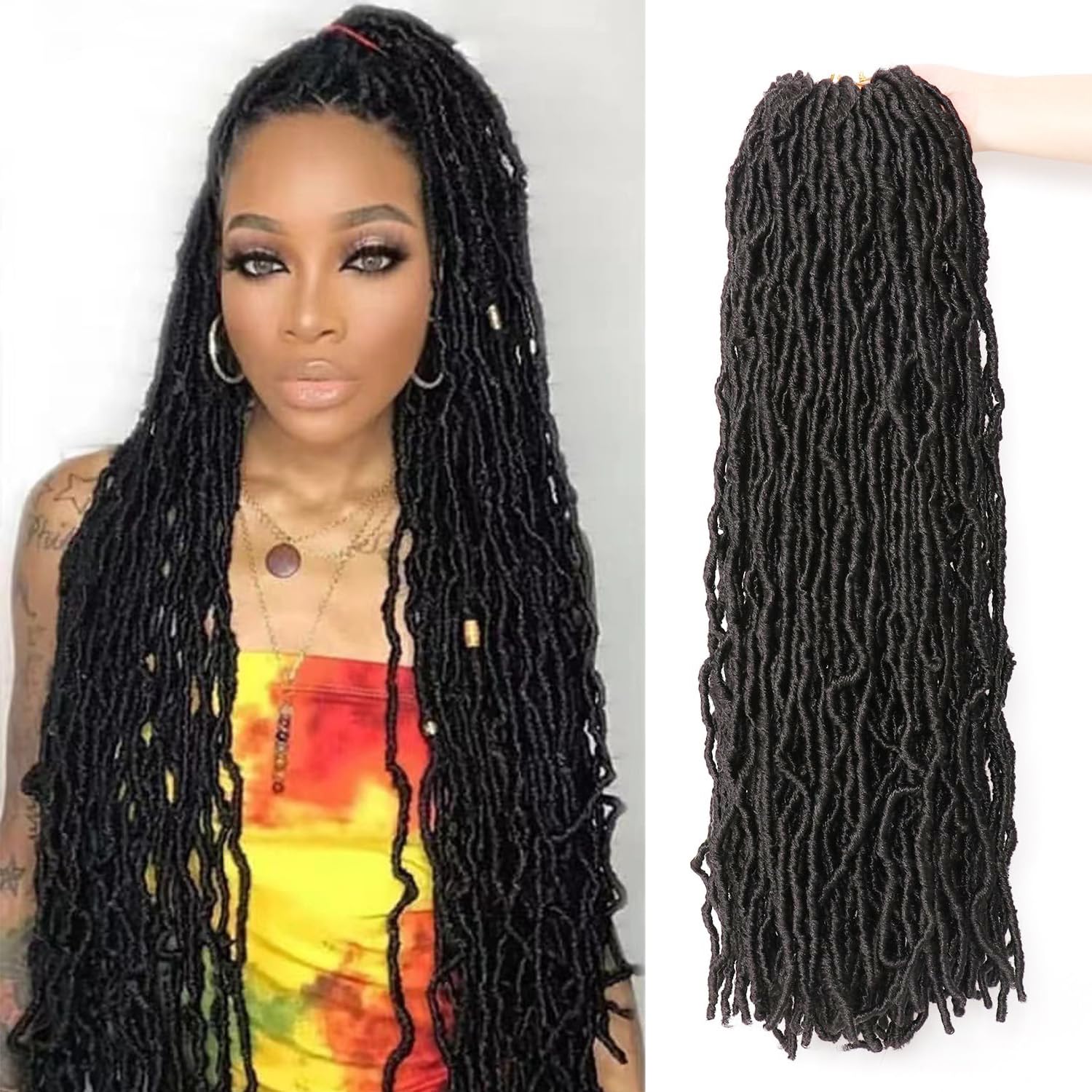 8 Packs Faux Locks Crochet Braids Meches Soft Locs Meches Pour Tresses Africaine Faux Locs Crochet Hair Meches Bouclees Pour Tresses (#1B, 60.9 CM(Lot de 8))