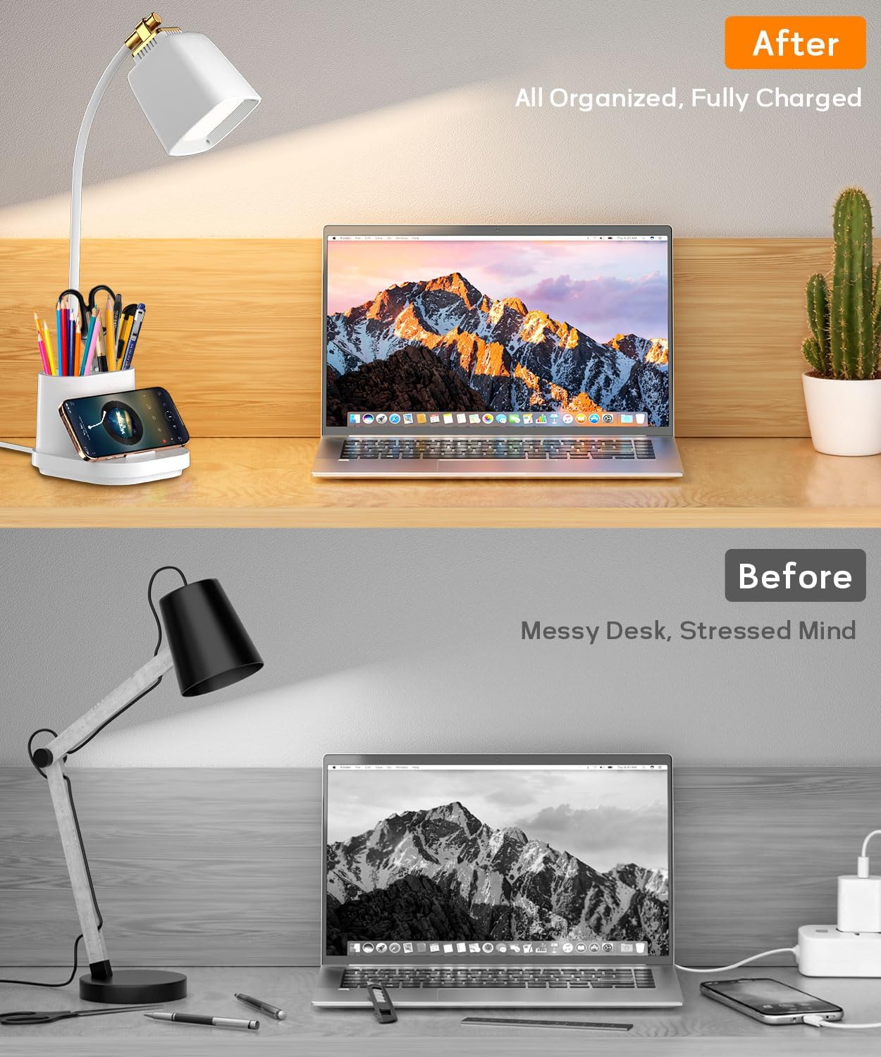 LED Desk Lamps for Home Office with Charger Desk Light Table Lamp W/ Organizer for Bedroom/Study/Reading/Work/Task, Gooseneck Small Desk Lamp for Craft/Artist/Puzzle/Drawing,Eye-Caring LED Office Lamp