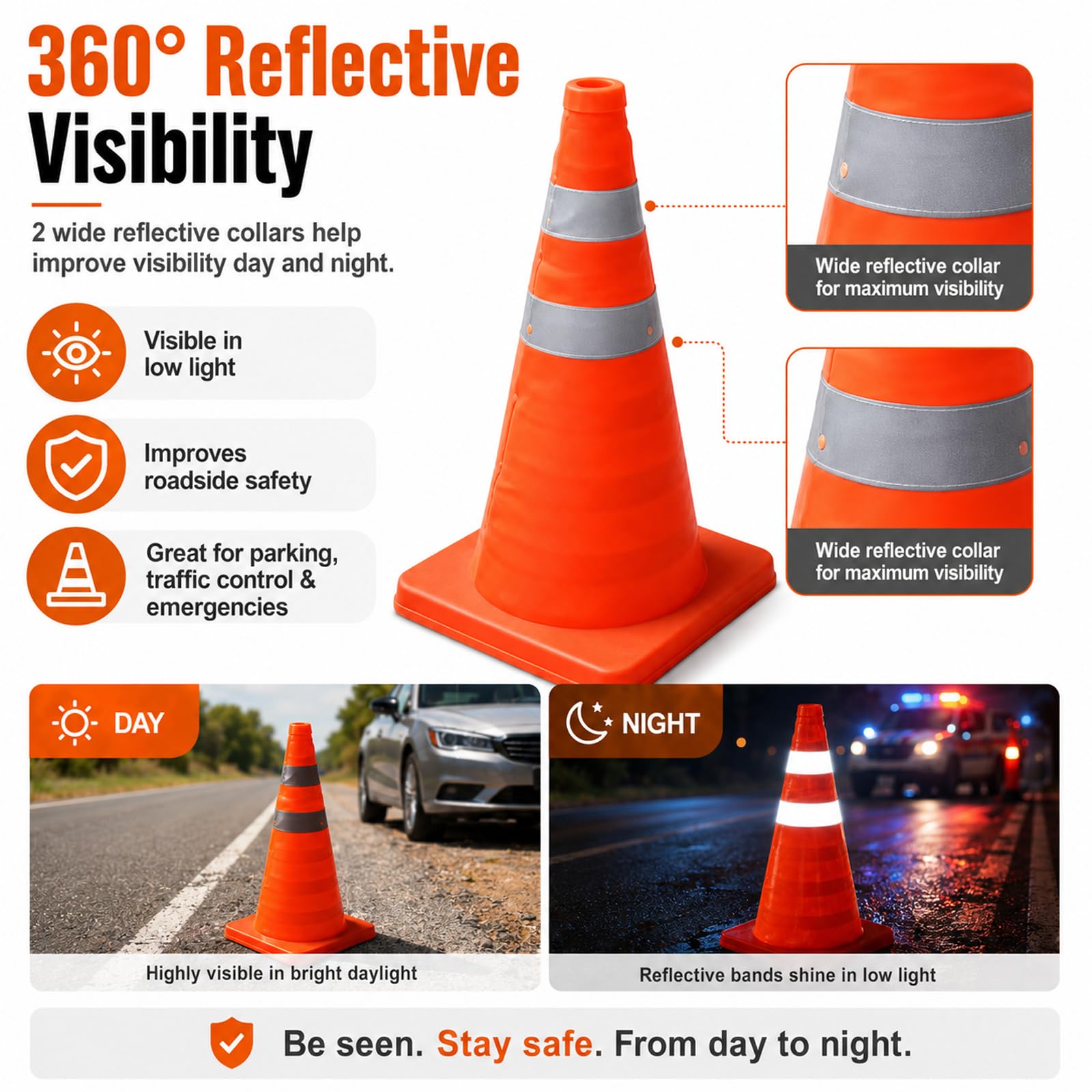 4 Pièces Cônes De Sécurité Pliables 45cm Cônes De Signalisation, Cône D'avertissement Réfléchissant Cône De Trafic Pliable Cônes De Sécurité Für Régulation du Trafic Et Chantiers Orange