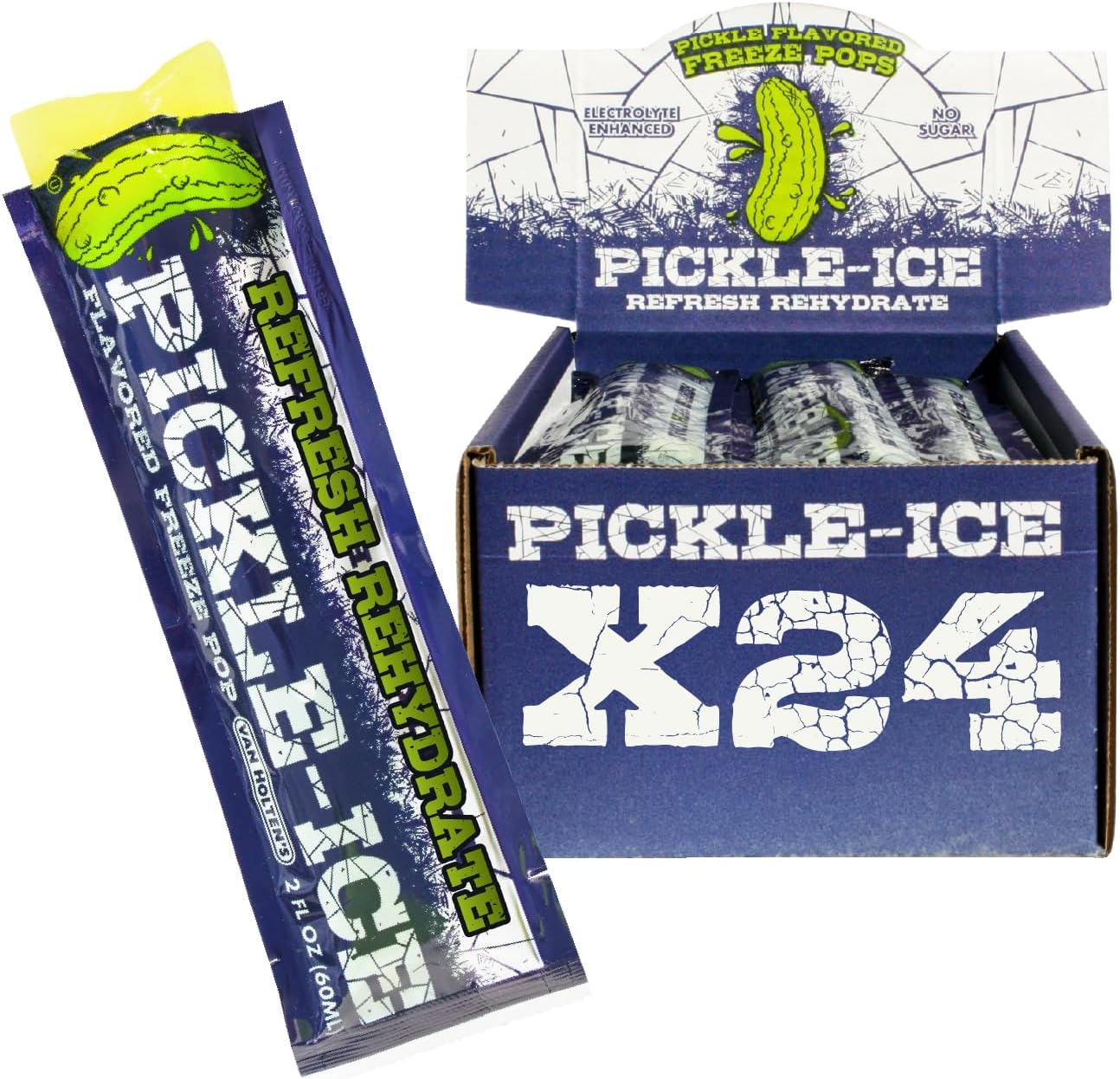Van Holten's Pickle-Ice Freeze Pops, 24 Pack Box of Pickle Ice Pops | Electrolyte Popsicles Great for Rehydration & Recovery