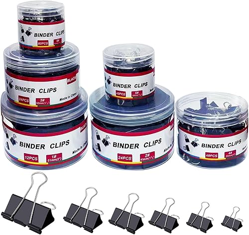 208 clips para carpeta, abrazaderas de papel de varios tamaños, clip de metal para carpeta, abrazadera de encuadernación negra a granel, suministros