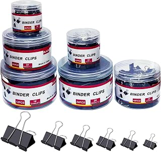 208 clips para carpetas, abrazaderas de papel de varios tamaños, clip de metal para carpetas de papel, abrazadera negra para encuadernación, suministros de oficina para profesores de escuela