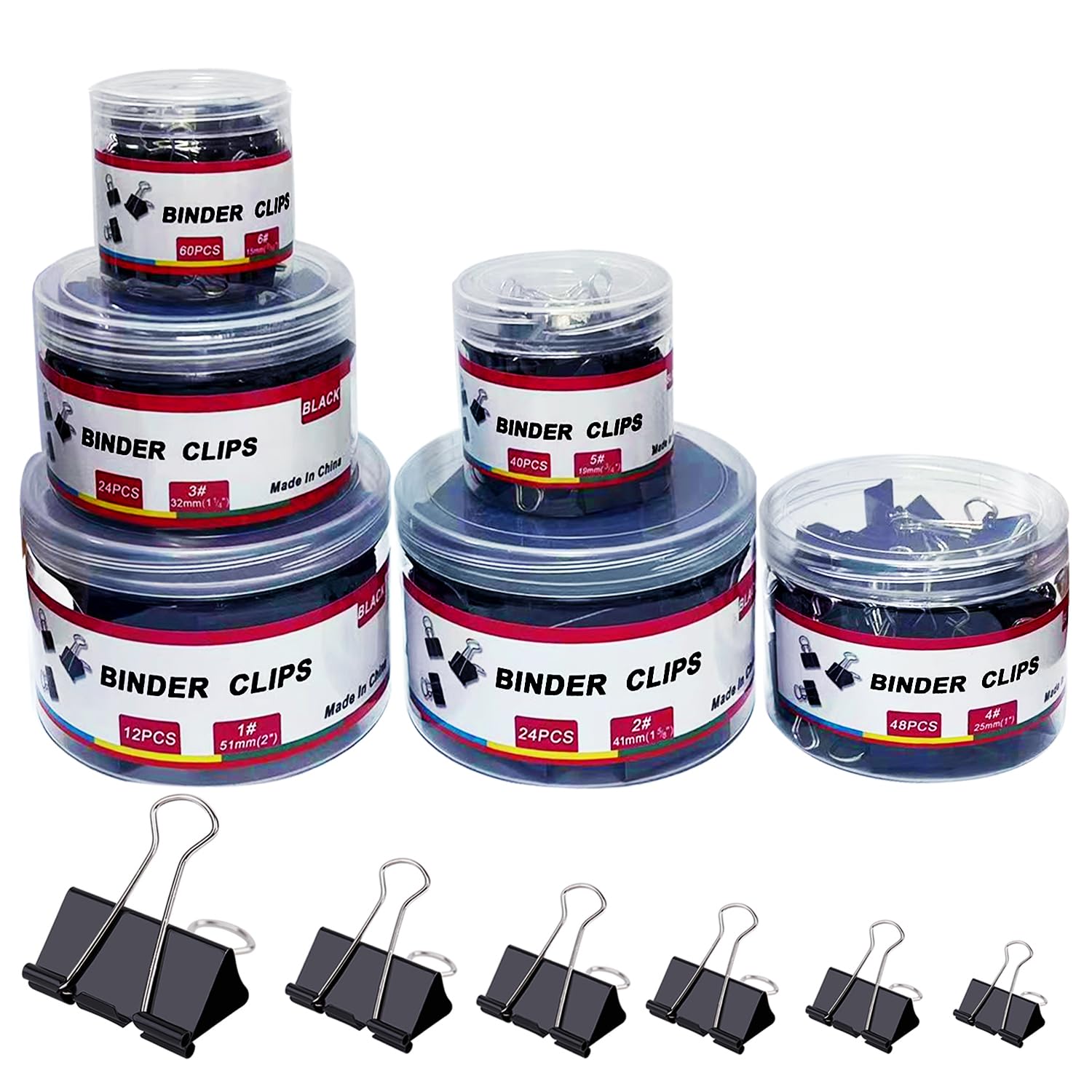 208 Ferma Carte, Mollette per Raccoglitori di Carta, Dimensioni Assortite, Clip per Raccoglitori in Metallo, Colore Nero, per Ufficio, per Insegnanti di Scuola