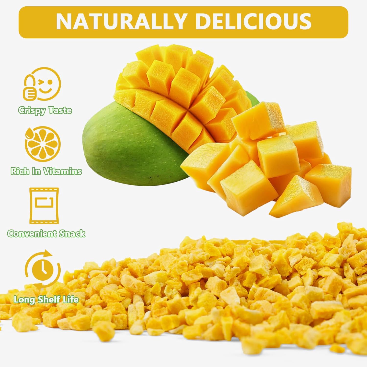 QZLGD Freeze Dried Mango, Freeze Dried Fruit, Diced Mango,12.69oz/360g, Crispy Crunchy Snacks, for Baking, Smoothie, Yogurt - Image 2
