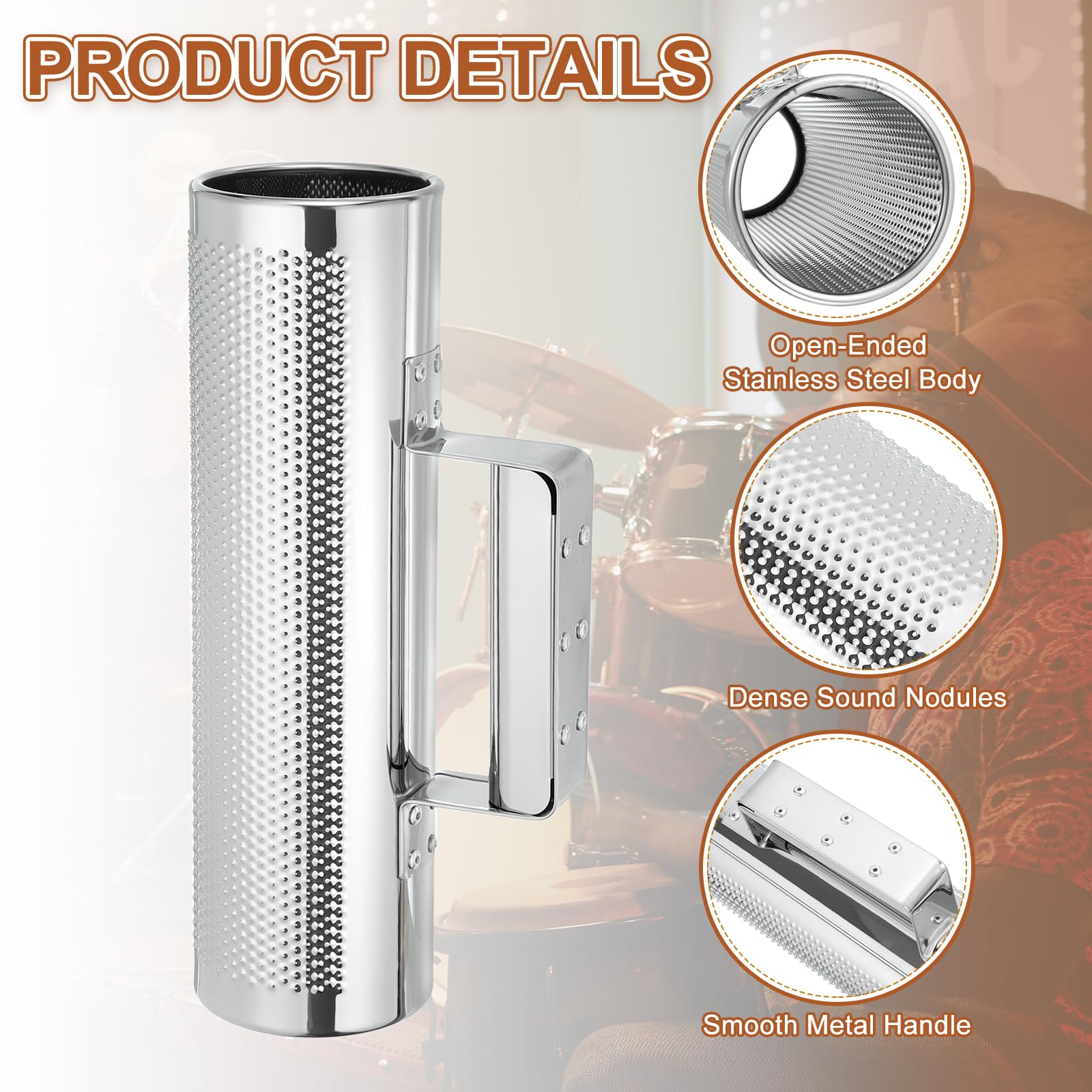 QUARKZMAN Guiro De Acero Inoxidable Instrumento De Percusión Latina 3" x 10" Con Raspador Herramienta De Entrenamiento Musical Guiro Metalico Para Bandas Performance Con Martillo De Arena