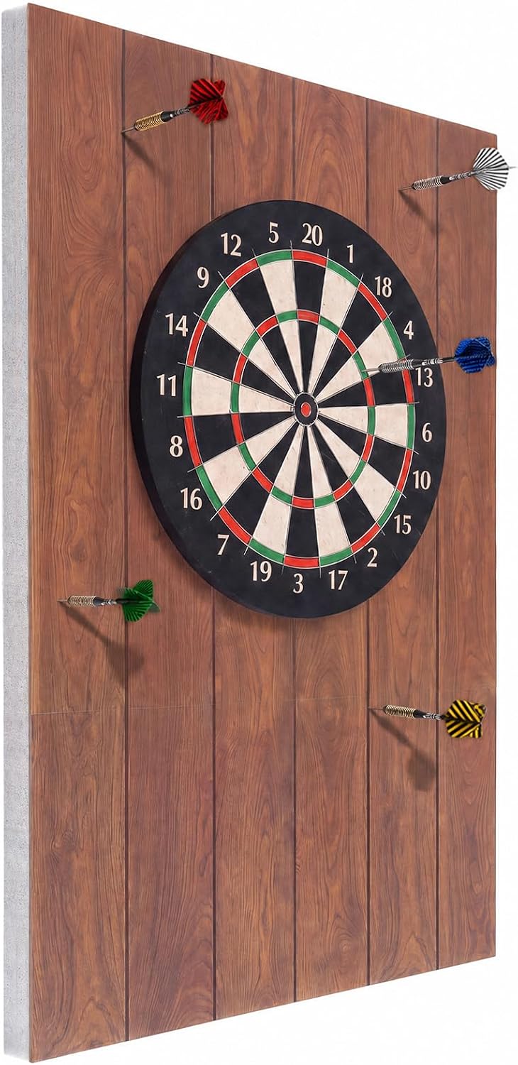 Thickened Felt Dart Board Wall Protectors for Metal Tipped Darts | 35.43" X 23.62" X 0.55" Wall Tiles Surround Dartboard Backing Protector, Foldable Wood Grain Backboard Alternative Design