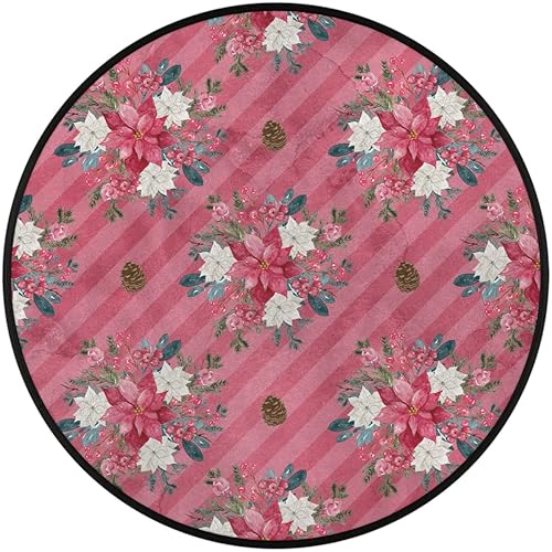 Miniatura 2 de Christmas Flower Poinsettia 06 Round Area Rug 3ft Machine Washable Circular Rugs for Dining Room Table Bedroom Playroom Throw Rugs for Dog Living