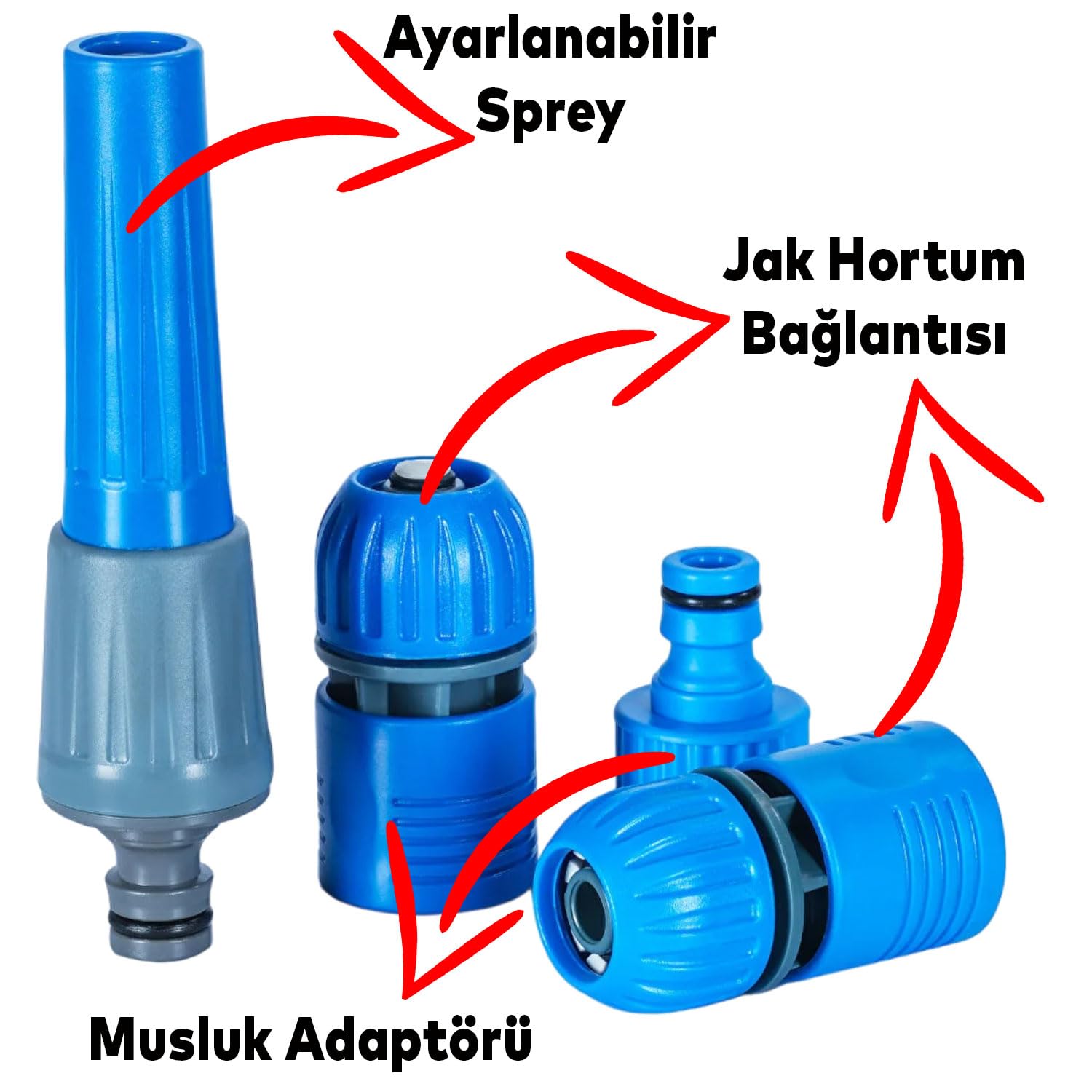 Badem10 Hortum Seti Garden Kit Bahçe Çeşme Su Hortumu İç Çap 1/2 Sulama Araç Yıkama 20 Metre