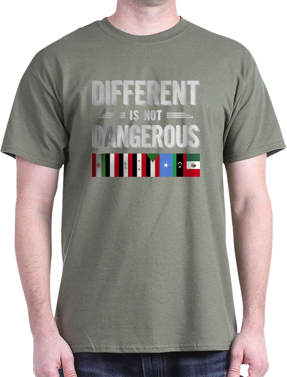 CafePress Different is Not Dangerous T Shirt, Flag T T Shirt Men's 100% Cotton, Classic Graphic Dark T-Shirt
