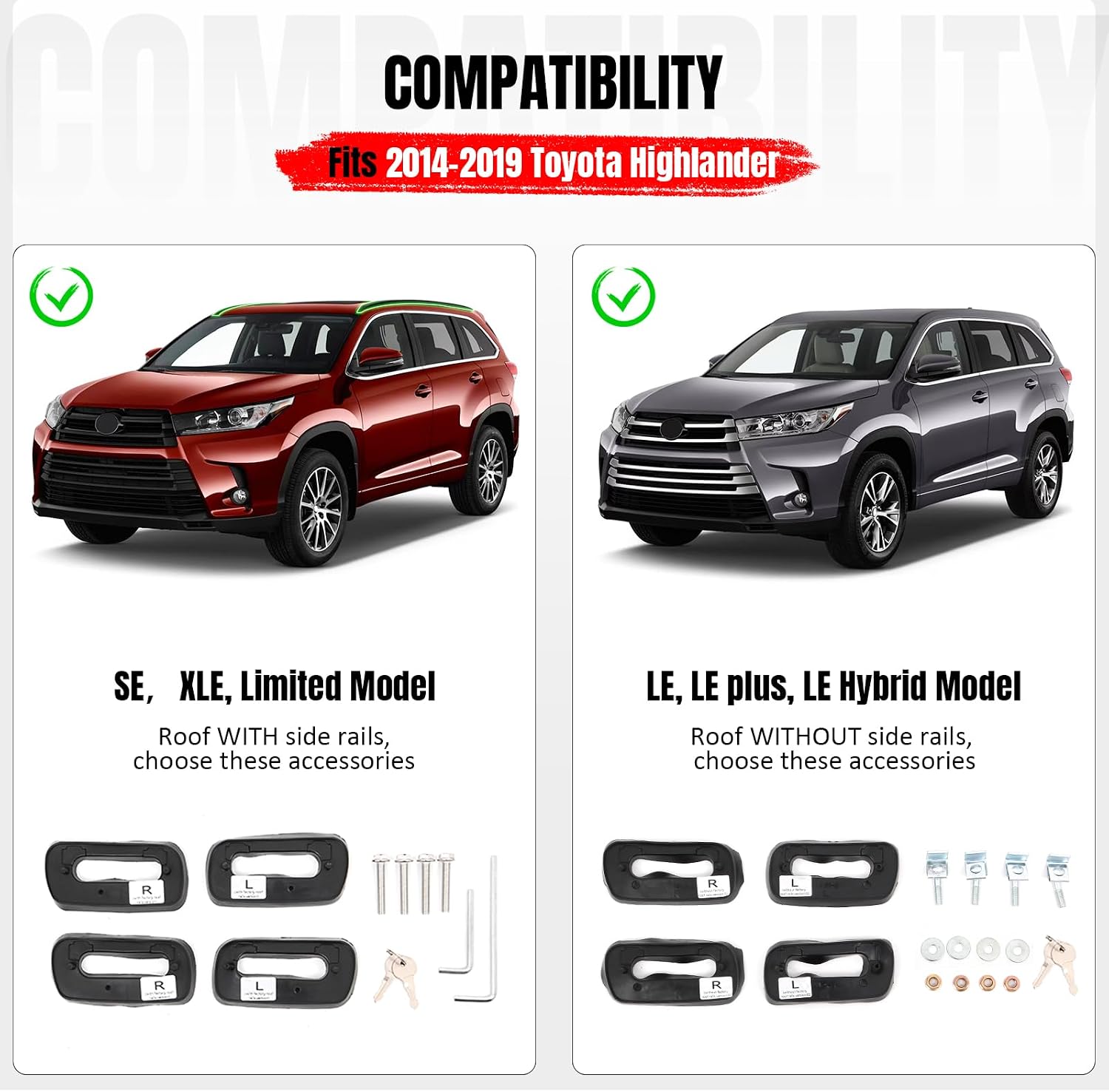 IKON MOTORSPORTS, Roof Rack Cross Bars Compatible with 2014-2019 Toyota Highlander All Models, Black Top Crossbar Cargo Luggage Carrier W/Locks Aluminum
