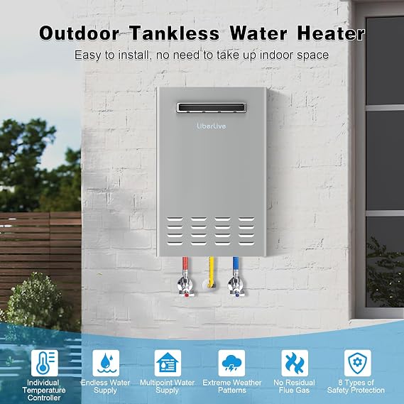Natural Gas Tankless Water Heater, Outdoor Installation, Up to 5.3 GPM 130000 BTU On Demand Residential Natural Gas Instant Hot Water Heater Outdoor with Remote Controller, 110V, CSA Certificated,Gray