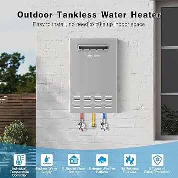 Natural Gas Tankless Water Heater, Outdoor Installation, Up to 5.3 GPM 130000 BTU On Demand Residential Natural Gas Instant Hot Water Heater Outdoor with Remote Controller, 110V, CSA Certificated,Gray
