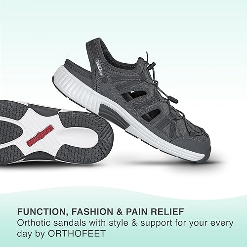Miniatura 6 de Orthofeet Sandalias de soporte de arco para hombres, ideales para aliviar el dolor de talón y pies. Diseño terapéutico con soporte de arco, refuerzo
