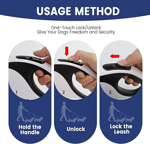 Miniatura 4 de Correa retráctil doble para perros grandes (hasta 110 libras cada uno), correa de doble cabeza para mascotas con bolsas para excrementos y luz LED,