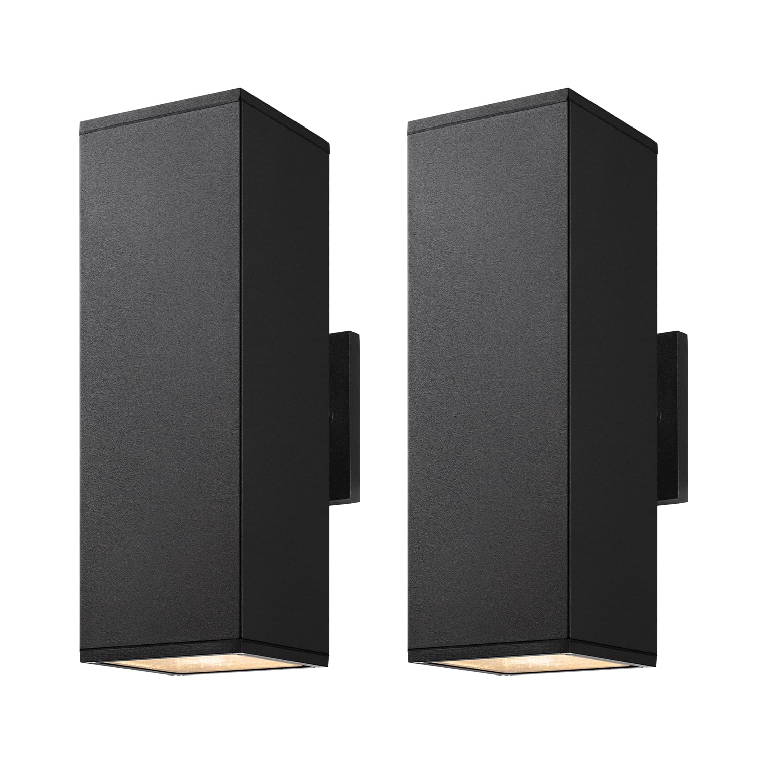 mirrea Modern Outdoor Porch Light Patio Light in 2 Lights with Aluminum Rectangular Tube and Tempered Glass Cover Waterproof Wall Sconce 2 Pack (Matte Black 14")