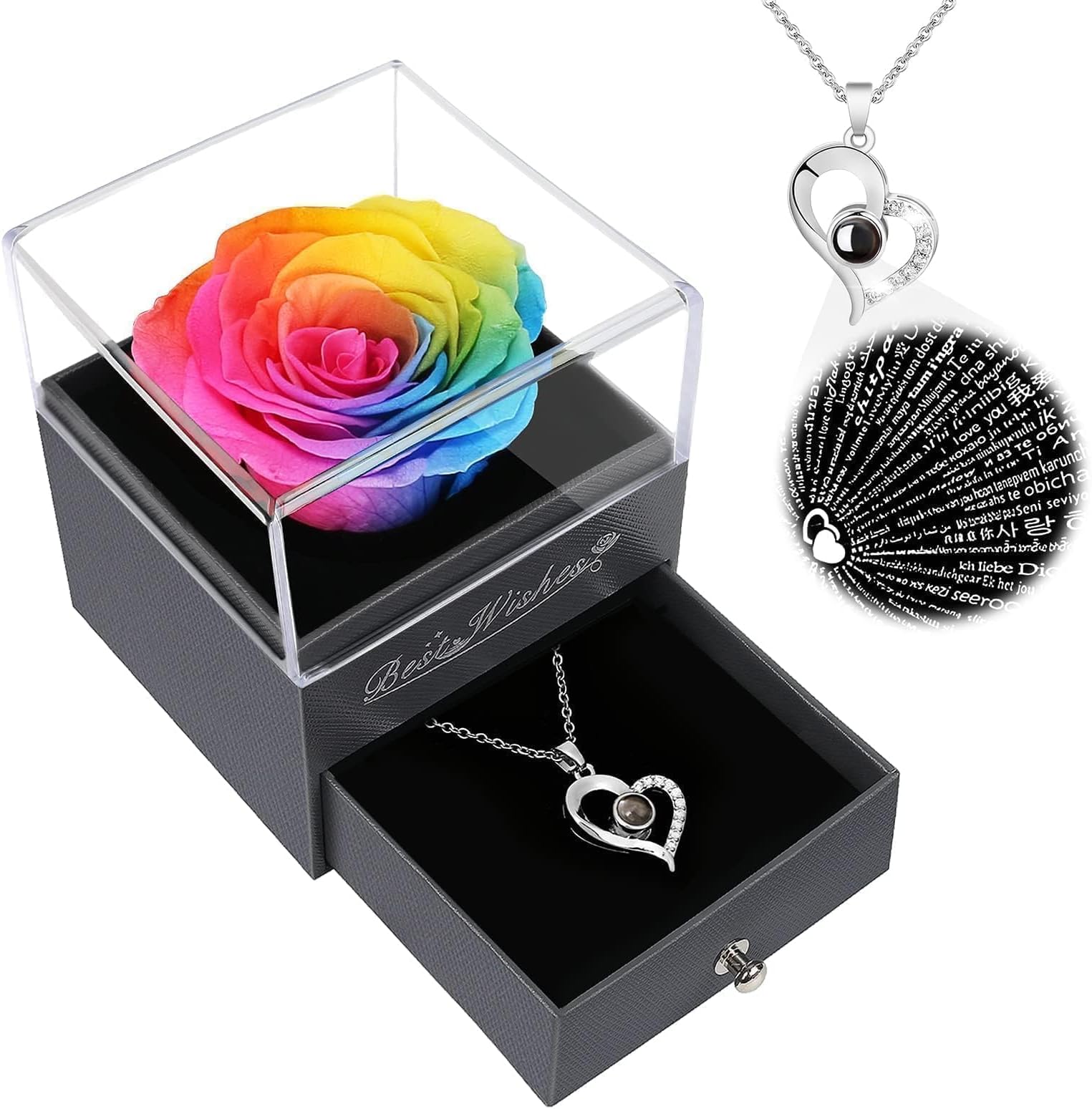 Preserved Rose Flowers With Necklace,Christmas Flowers Gifts for Women Mum