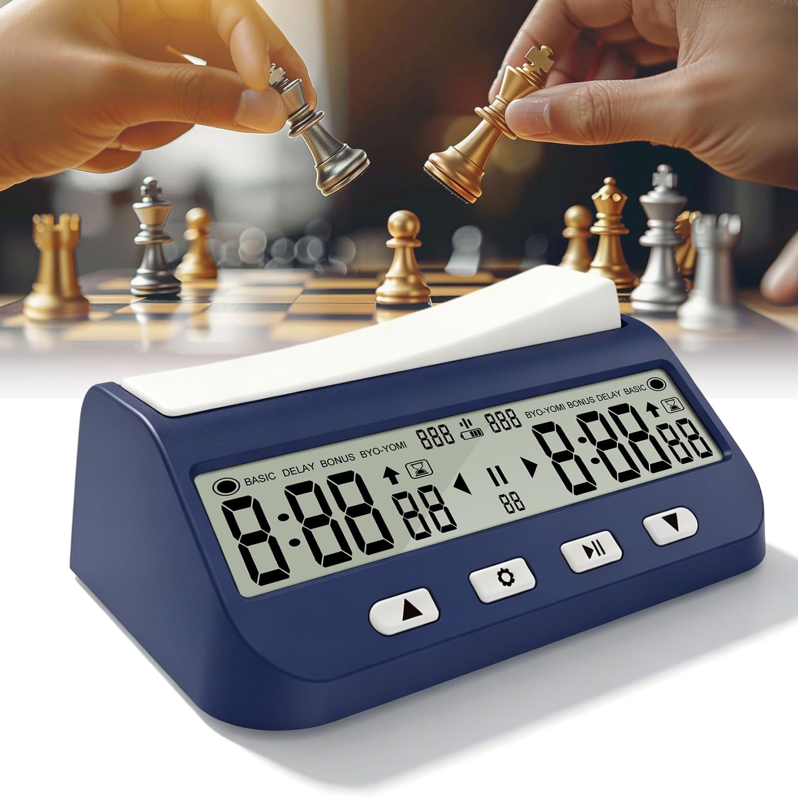Orologio a scacchi digitale, multifunzione con conto alla rovescia, bonus, delay e conteggio verso l'alto, compatto, facile da usare, funzione di memoria per casa e tornei