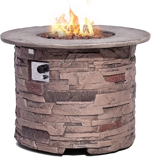 Miniatura 9 de COSIEST Fogata redonda de 31.5 pulgadas, mesa de fuego de propano de óxido de magnesio para exteriores, certificado CSA, quemador de acero