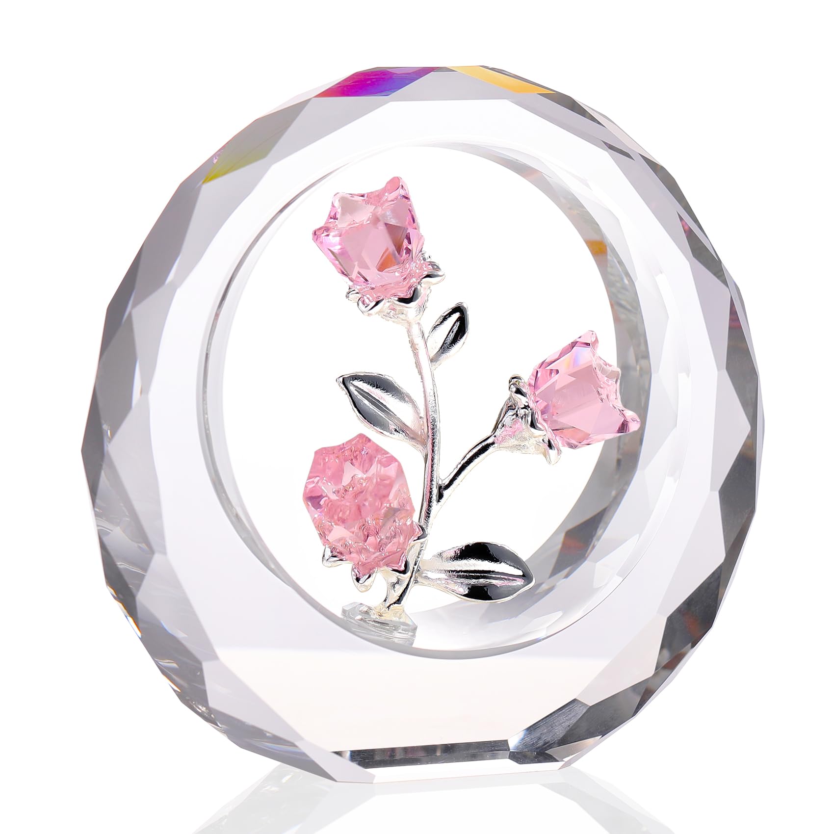 Amazon.com: Ornalrist Crystal Pink Roses Figurines, Glass Rose